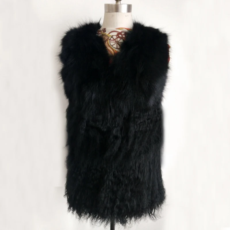 100% натуральная монгольская овечья меховая жилетка Женский Топ брендовый