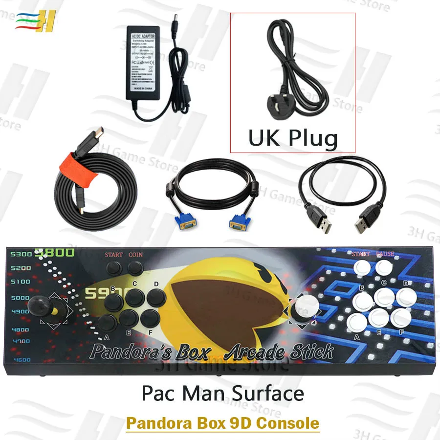 PB9d pacman UK Pandora Box 9d 2500 В 1 аркадная игровая консоль поддержка 3P 4P usb подключение геймпада Поддержка 3d tekken 1 2 3 Mortal Kombat 1 2 3 4 - Цвет: PB9d pacman UK