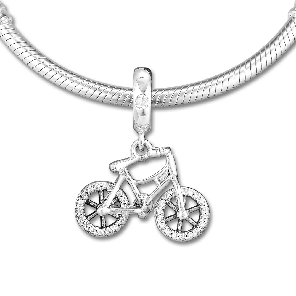 

Fits for Europe Charms Bracelets Brilliant Bicycle Hanging Beads 100% 925 Sterling-Silver-Jewelry with Clear CZ Free Shipping