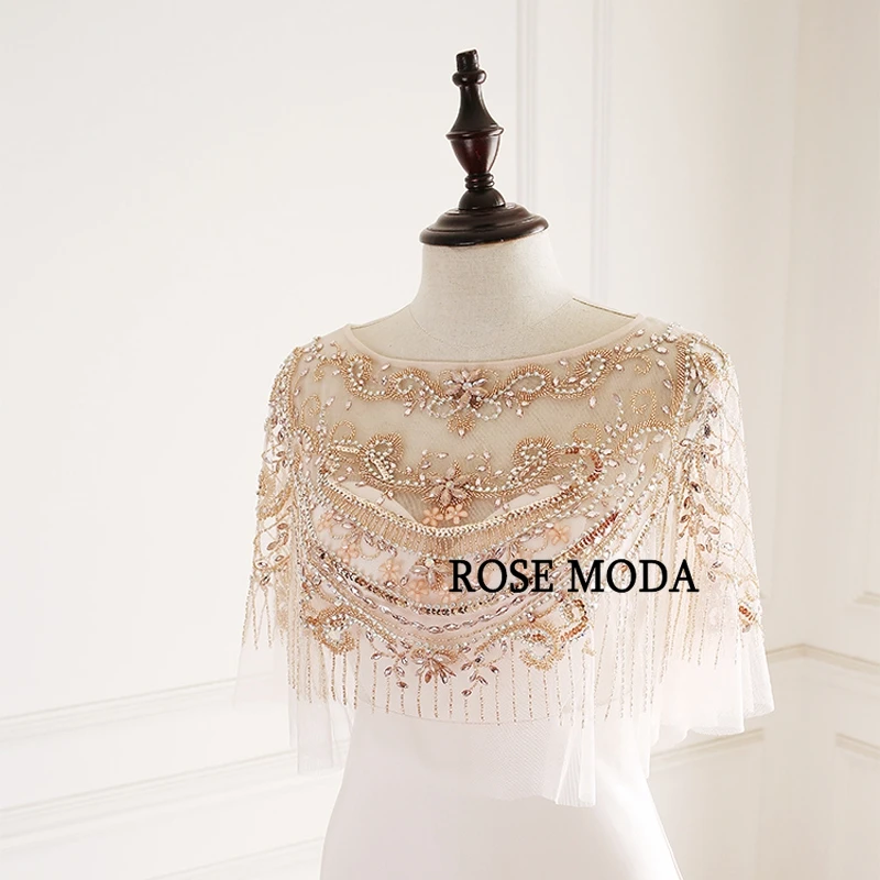 Розовое Moda розовое золото с юбкой-годе украшенное кристаллами бисером свадебное платье с Короткий плащ Boho свадебный наряд