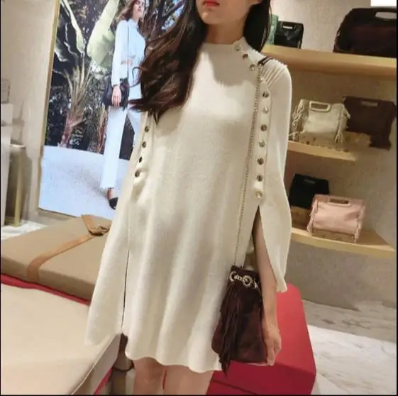 2018 autumn winter fashion white Runway black ponchos and capes loose pullovers long knitted wool sweater women christmas RQ303 | Женская