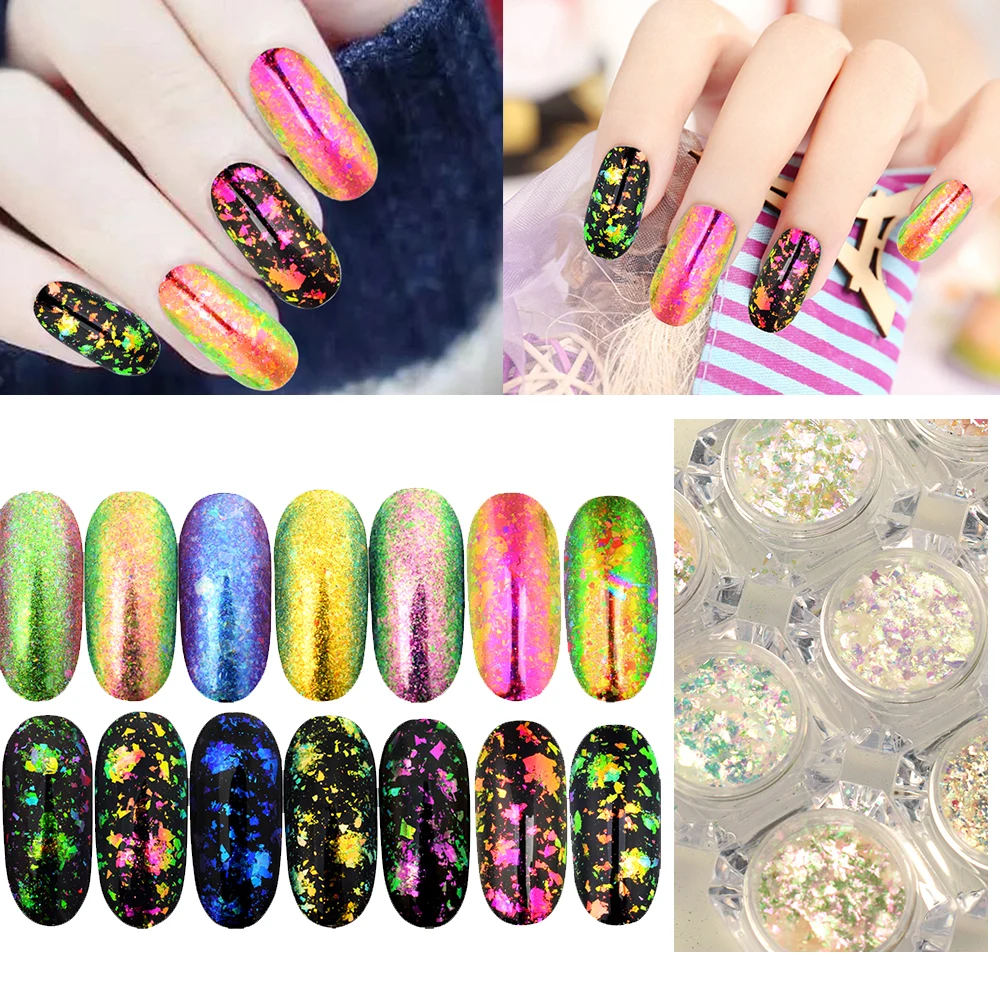 1 коробка прозрачный хлопья Хамелеон многохромовый порошок для ногтей пигмент