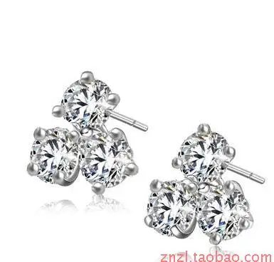 Hot fashion triangle full rhinestone women earrings stud earring jewelry 925 pure silver female girl birthday free shipping |