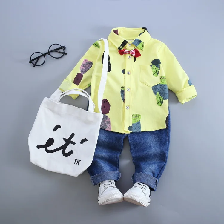 2016 spring autumn new baby boys girls 100%cotton shirt T-shirt + overalls suit letter 2pcs/sets of children brand Free Shipping | Детская