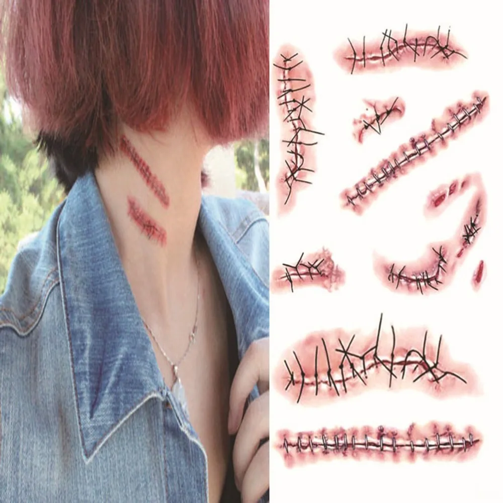 Горячие тату для Хэллоуина Зомби Шрамы Татуировки с фальшивой паршивой крови
