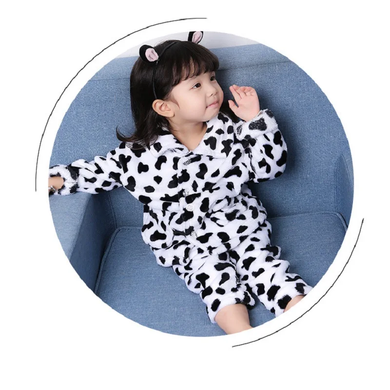 Boys Girls Long Sleeve Flanne warm Pajamas Cotton Children Sleepwear Set Kids sleep clothing sleepwear Suits | Детская одежда и