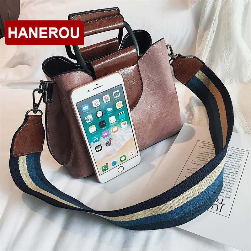 HANEROU винтажные женские сумки мессенджеры с широким ремешком мини сумка на плечо