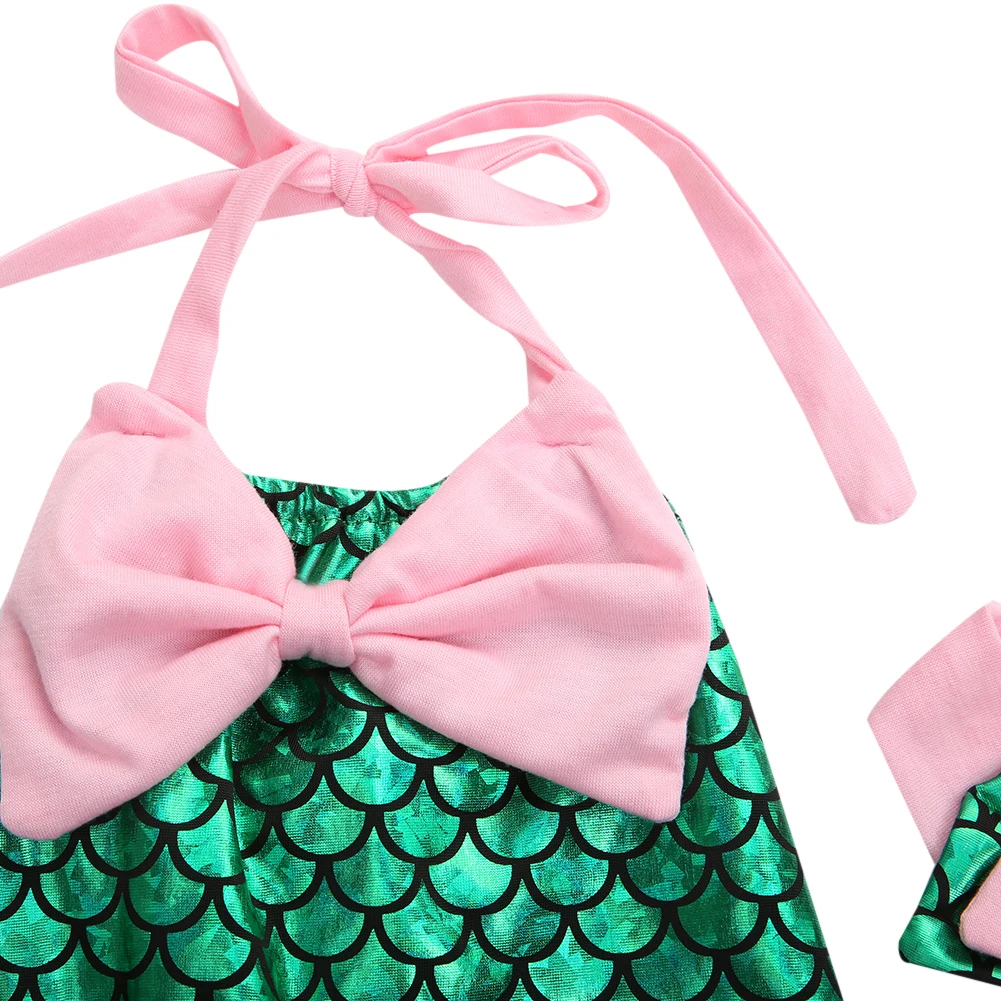 Цельный купальник с бантом русалочкой для маленьких девочек летний блестками +