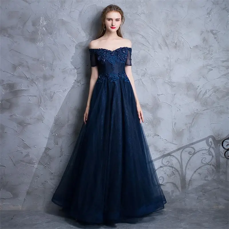 navy blue Сексуальное Кружевное тонкое платье с открытыми плечами и бисером, улучшенный чёнсам, вечернее платье в китайском стиле, Vestidos, размер S-3XL - Цвет: navy blue