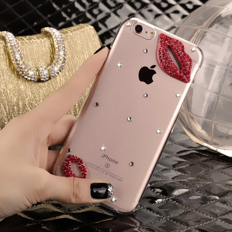 Rhinestone Cover For Xiaomi 5X 6X 8 9 SE Max 2 Redmi Note 4 5 6 7 Pro 4X 5A Luxury Bling Diamond Rose Sexy Lips Phone Case |