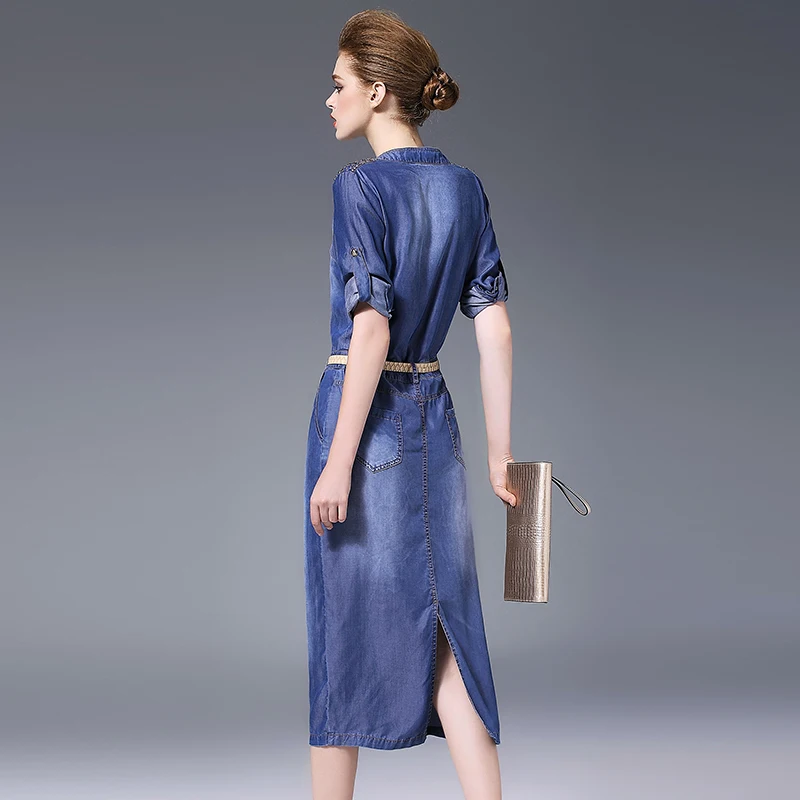 Северные ветры джинсовое платье-миди джинсы 2017 новые женские ковбойские с