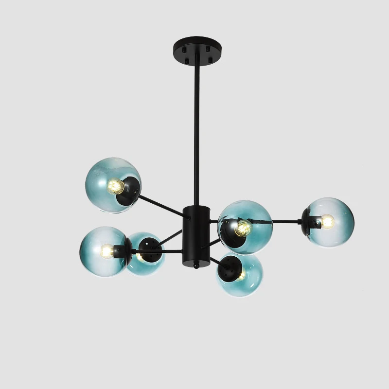 Blue glass 6 Arms MDWELL Lustre Lustres para sala de jantar E27 светодиодный регулируемый подвесной светильник деревянные светильники для столовой - Цвет абажура: Blue glass 6 Arms