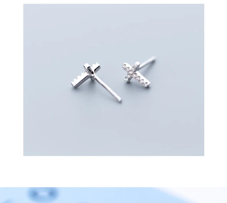 TOYOOSKY 925 Sterling Silver Earrings for Women Simple Crystal Cross Earrings Mini Geometric Ear Studs Jewelry Brincos