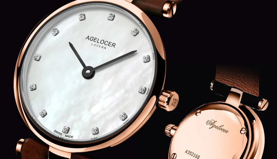 Agelocer Роскошные модные часы для женщин ультра тонкие маленькие часы розовое золото аналоговые кварцевые часы Relogio Feminino708