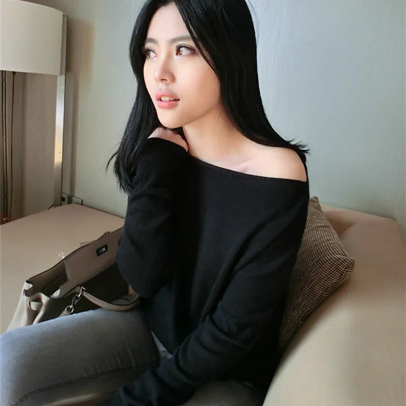 JECH 2020 new cashmere sweater women head with a word knitted women's long-sleeved leisure | Женская одежда