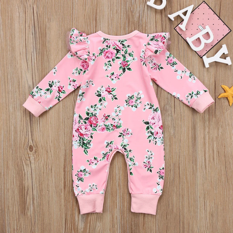 Emmababy New Cute Kids Baby Girls Floral Pink Jumpsuit Romper Long Sleeve Clothes Casual Outfits | Детская одежда и обувь