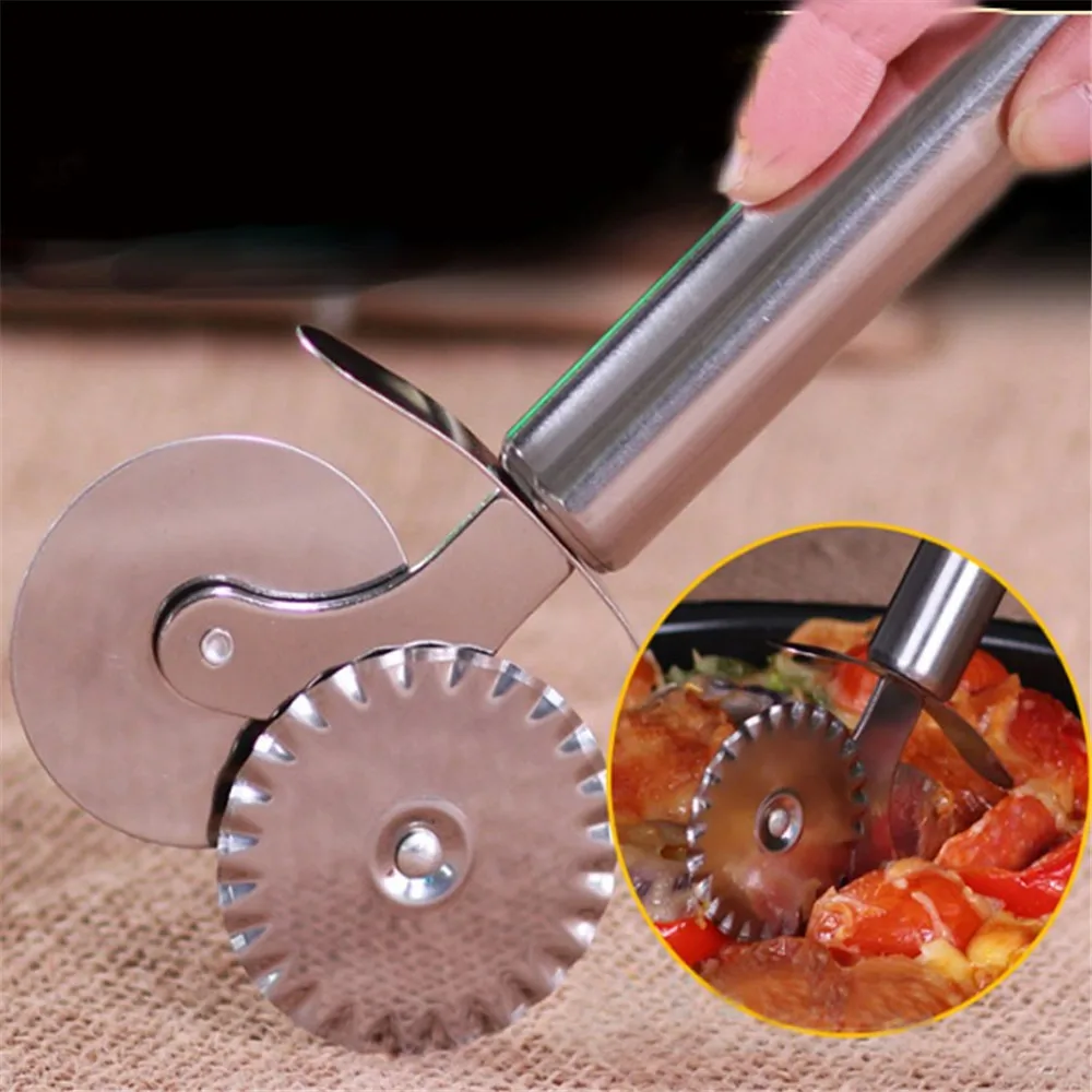 1 pc Stainless Steel Double Roll Pizza Cutter Round Shape Wheels Cutters Cake Bread Knife Tools Kitchen | Дом и сад