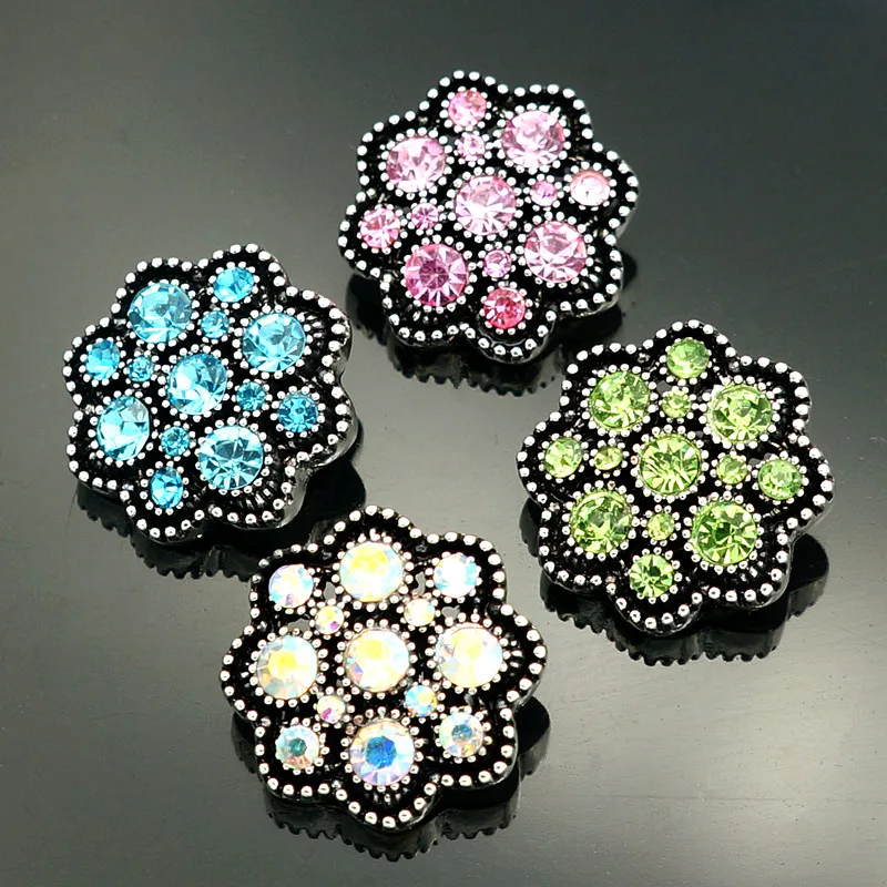 

Fashion beauty Rhinestone Flowers 20MM metal snap buttons fit DIY 18mm snap jewelry wholesale KZ3175