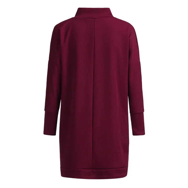 Женская мода Водолазка с длинным рукавом платье дамы свободный низ вязаный мини