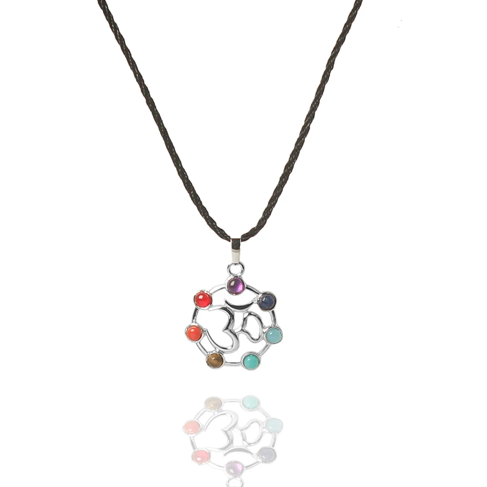 Ожерелье с подвеской в виде ангела медитации цветка семь бусин натуральный