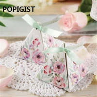 creative promotional exquisite triangular sweet camellia rose flower wedding favors candy boxes chocolate gifts boxribbontag