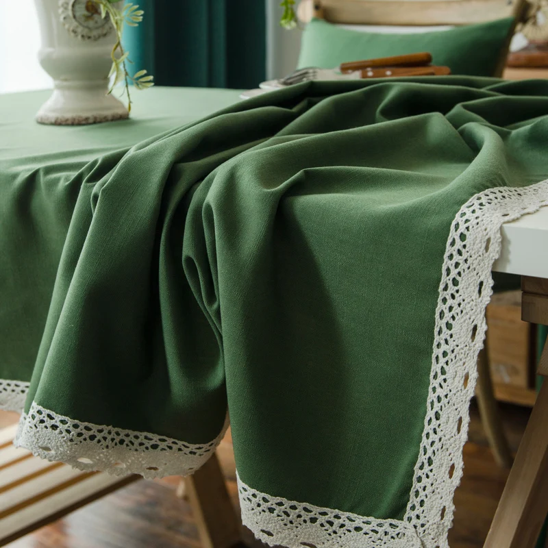Green Solid Color White Lace Pattern Linen Waterproof Polyester Tablecloth Table Cover Decoration Rectangular Line Cloth | Дом и сад