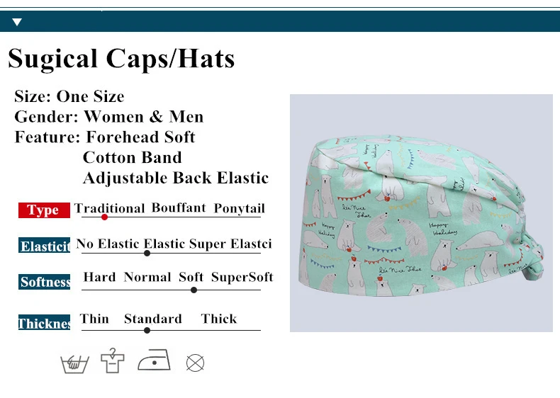 Хирургическая Кепка с принтом леденец в леденцовом зеленом цвете Плоская верхняя медицинская Кепка с черепом Операционная Tieback медицинская кепка хлопок