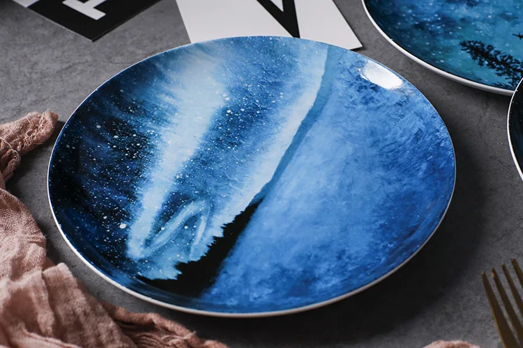 Цветочное дерево Aurora Borealis нордический костяной фарфор для завтрака Звездная тарелка Западный стейк Тарелка десертная тарелка Фруктовая тарелка KT708422