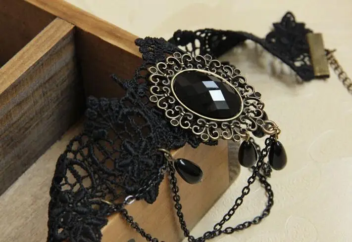 Классическая красивая дизайнерская Черная кружевная цепочка с бусинами модное