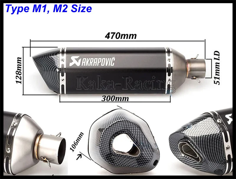Полностью черный 570 мм/470 мм длина Akrapovic moto rcycle выхлопная труба мото rbike выхлопной глушитель мото левая сторона и правая сторона