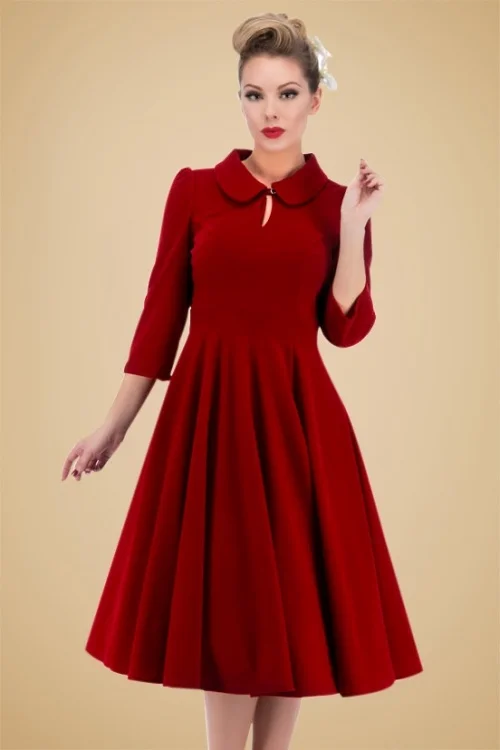 20 женское винтажное красное бархатное платье качели с воротником Питер Пэн
