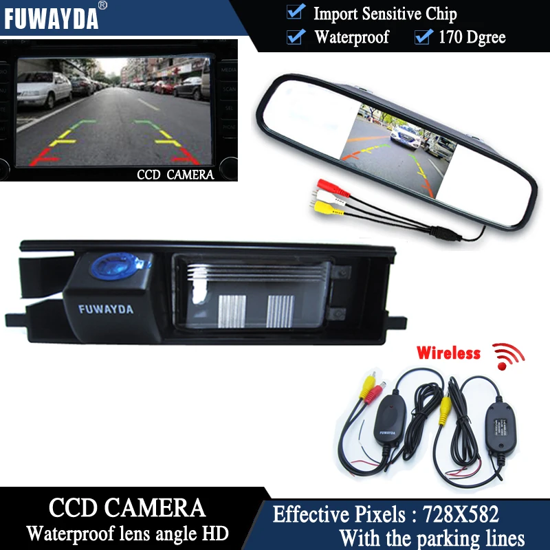 

FUWAYDA Wireless Color CCD Car Chip Rear View Camera for Toyota RAV4 RAV-4 + 4.3 Inch rearview Mirror Monitor HD waterproof
