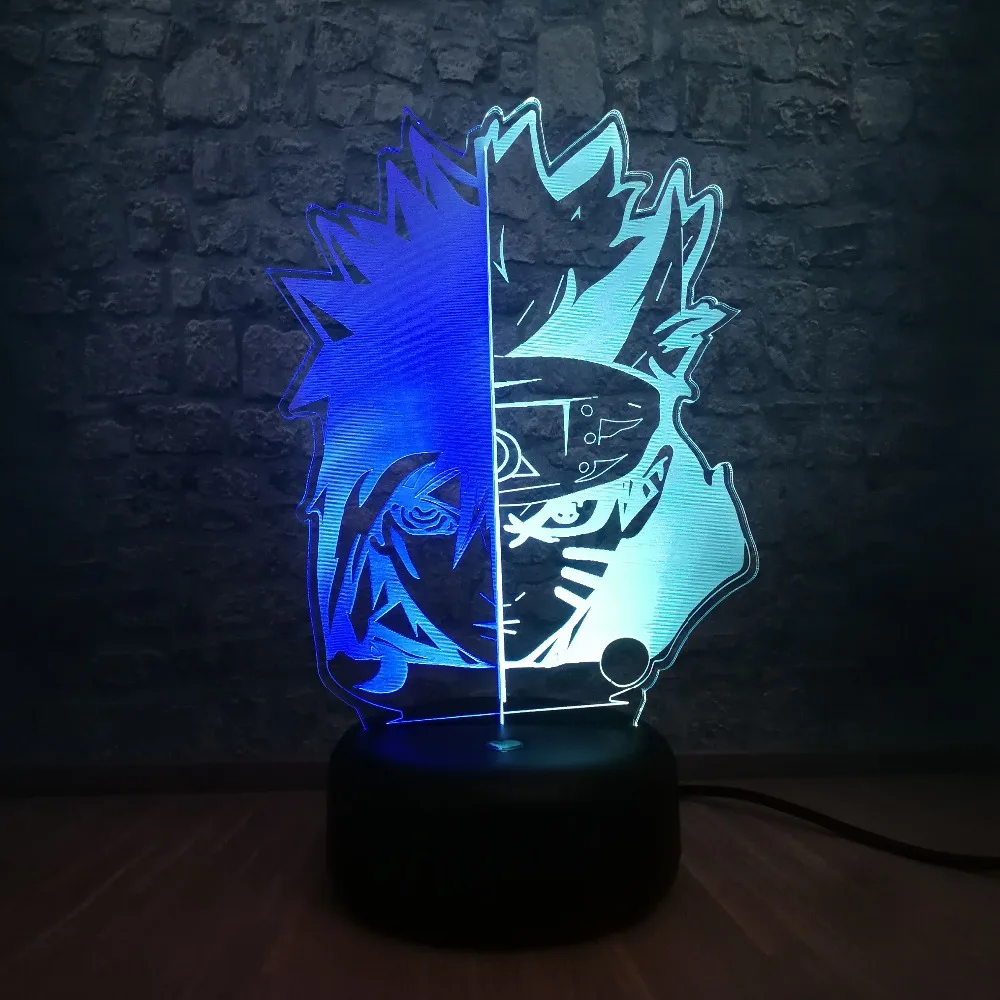 Новый аниме Наруто Саске лицо смешанные Двойные Цвета 3D светодиодный Ночник