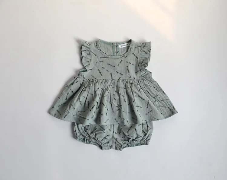 pea green Ins/летние Тканные комплекты одежды в европейском стиле для маленьких девочек блузка принцессы с оборками для маленьких девочек+ шорты Модная одежда - Цвет: pea green
