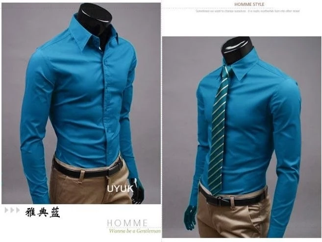 Athens blue Мужские рубашки Стильные с длинным рукавом Chemise Homme Masculina 17 цветов Размер: M-XXXL Social Camisas Hombre Vestir Повседневная рубашка 1 - Цвет: Athens blue