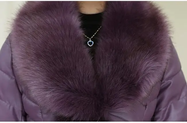 Новинка 2017 женская зимняя длинная куртка из искусственной кожи с меховым