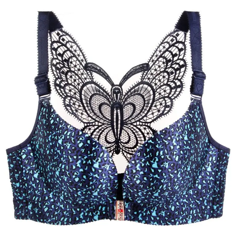leopard grain blue Meizimei, Леопардовый бюстгальтер, сексуальный, красивый, сзади, женский, Одноцветный, с регулируемыми лямками, бюстгальтер с застежкой спереди, пуш-ап, сексуальный, бесшовный, без косточек, ABC - Цвет: leopard grain blue