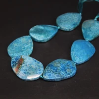 7 8pcsstrand large size blue coral jades faceted slab nugget beadschrysanthemum stone agates slice pendants jewelry making