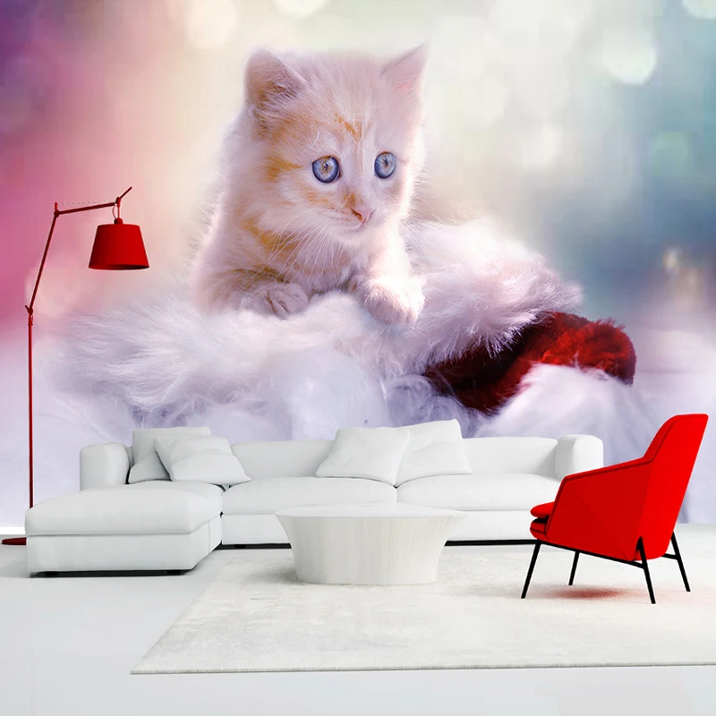 3D мультфильм милый кот фрески обои дети спальня фон Стена Ткань гостиная