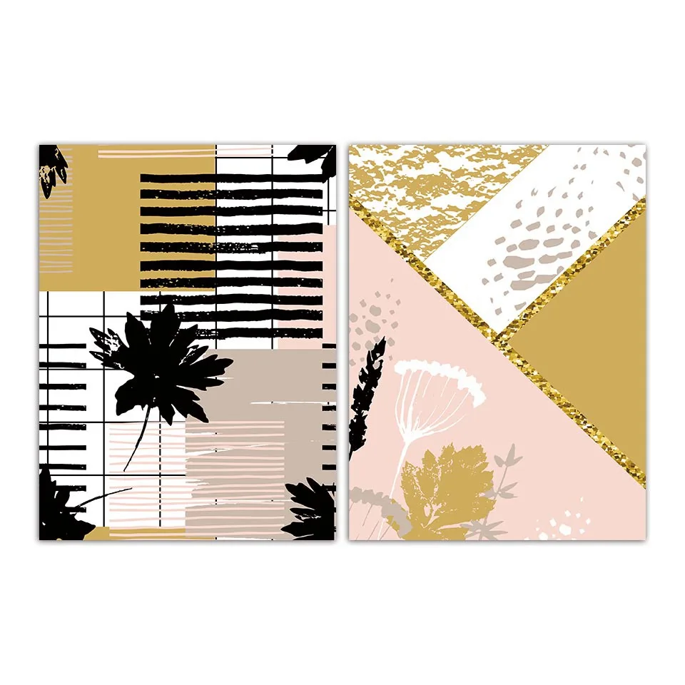 Абстрактная картина с цветами и листьями Современная Картина на холсте