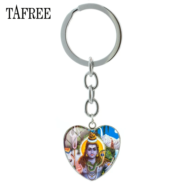 

TAFREE Religious Hinduism Lord Shiva Keychains Hot Sale Heart Pendant Key Chain keyring Women Fashion Sacred Jewelry LS72