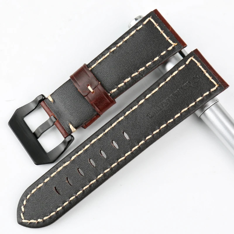 

MAIKES Vintage Watch band Genuine Cow Leather Watch Strap 26 24 22mm Watch Accessories Wristband Watchband For Panerai