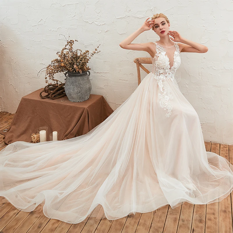 100% Real Photos Wedding Dresses Scoop Neck Sleeveless Illusion Bodice Vestido De Casamento Boho Bridal Dress For Summer | Свадьбы и
