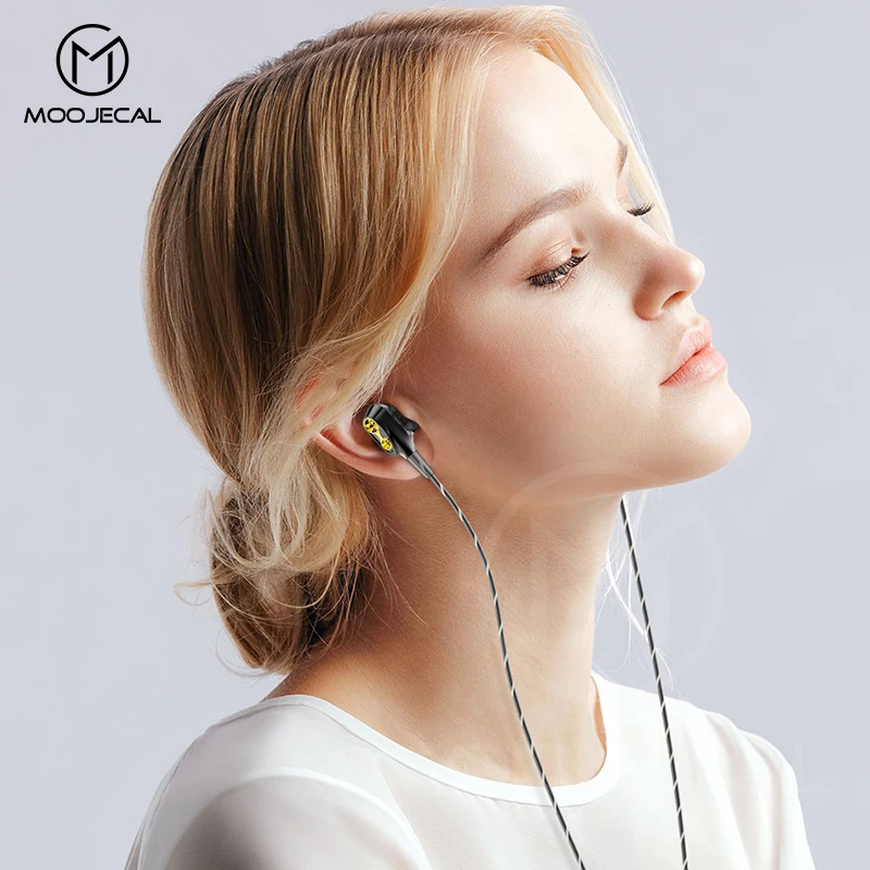 Наушники MOOJECAL с двумя драйверами стерео наушники басами спортивные HIFI для xiaomi fone
