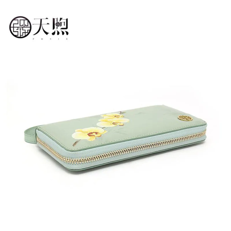 Женский Длинный кошелек из воловьей кожи Pmsix большой вместительный на молнии 2019 |