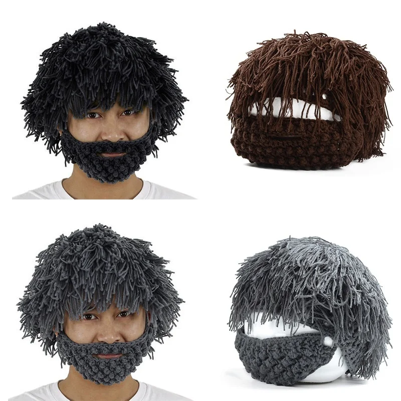 Зимняя вязанная шапка с усами и бородой|Мужская Skullies & шапочки| |