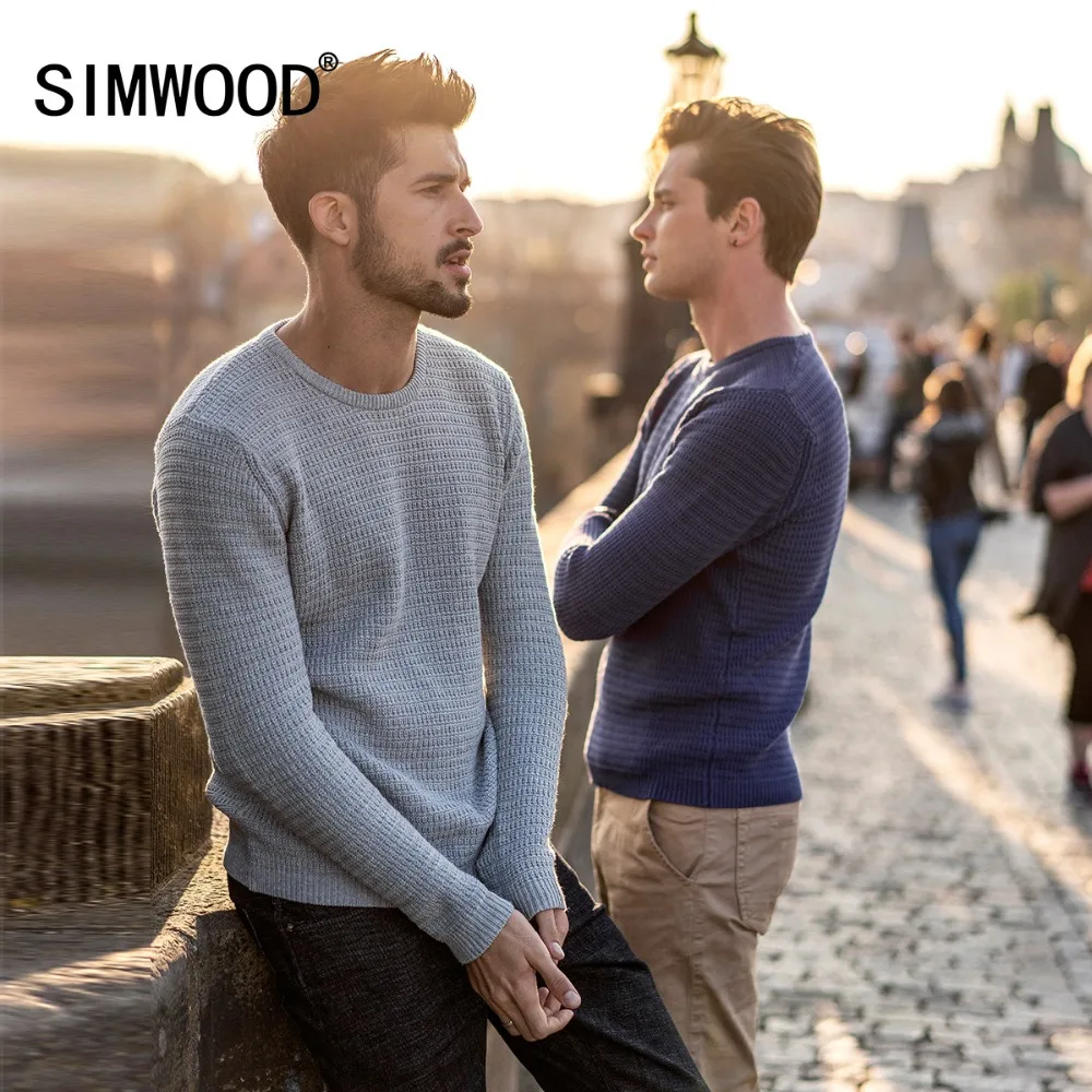 Бренд SIMWOOD, мужской свитер,, Осень-зима, Модный пуловер, мужской вязаный свитер, приталенный, для мужчин, размера плюс, высокое качество, 180374
