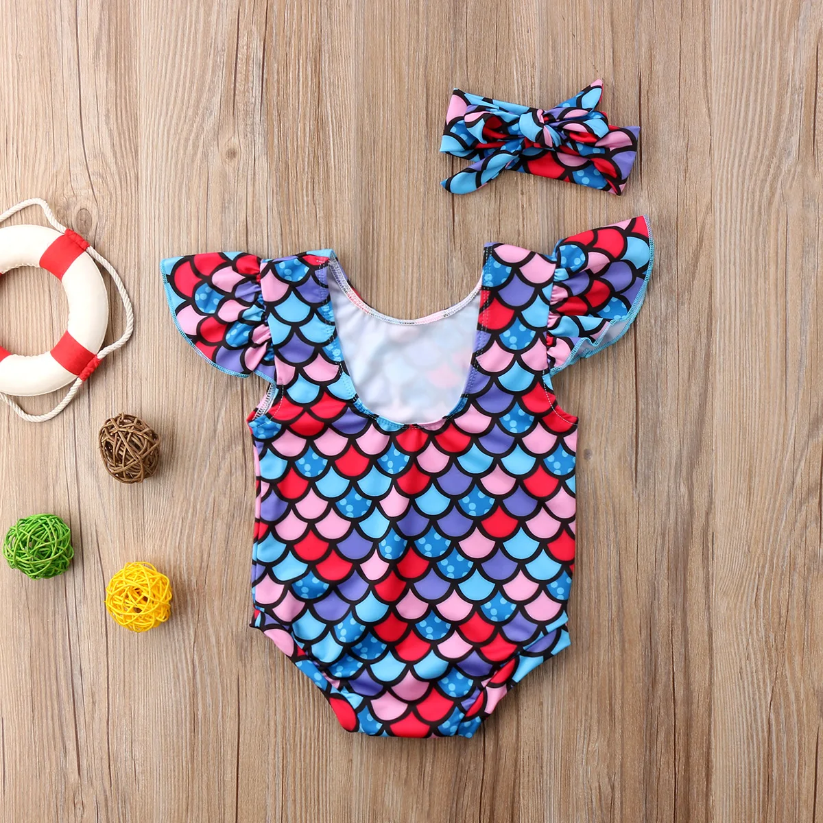 Милый детский купальник Русалочки для маленьких девочек Цельный с блестками