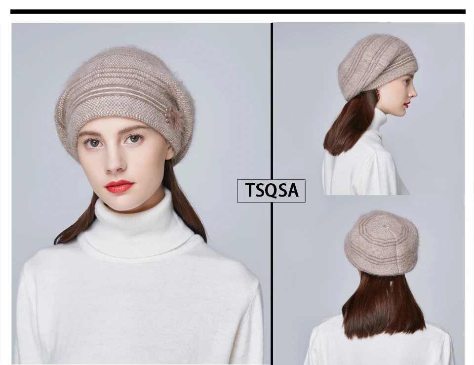 TSQSA Осень Зима Шапки Для Женщин Теплый Фирменный Повседневная Высокое Качество Для Женщин Мех Кролика Вязаная Шапка Для Девочек TAH1832