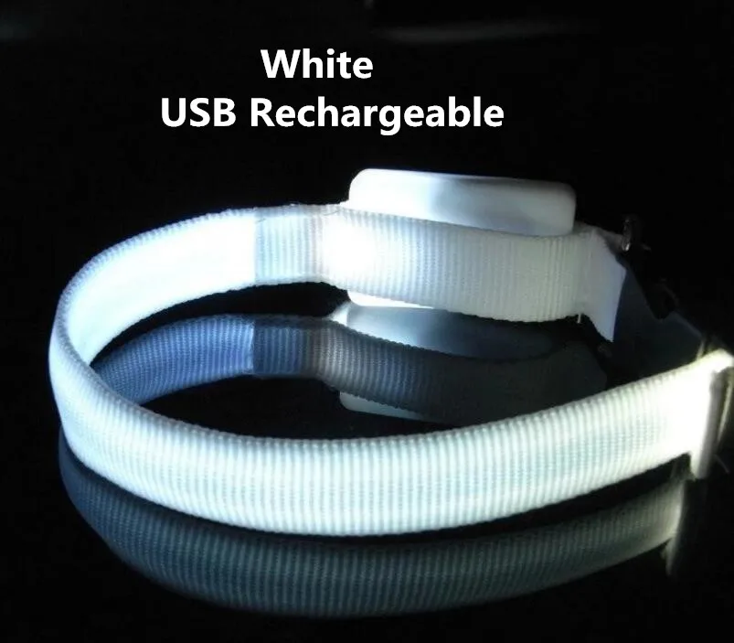 white USB recharge A17 собака мелких пород кошка светодиодный ошейник Ширина 1,5 см Ночная безопасность светящийся мигающий ошейник для щенка USB Перезаряжаемый и аккумулятор версия - Цвет: white USB recharge